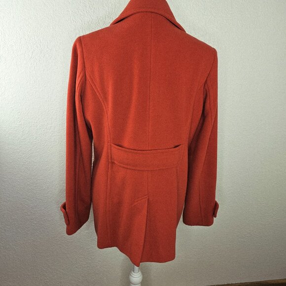 Lands End Wool Cashmere Double Breasted Orange Peacoat Size 12 - Picture 6 of 8
